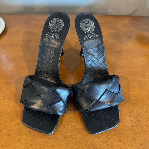 Vince Camuto Shoes - Vince Camuto Brelanie Black Leather Heeled Sandals Size 10M